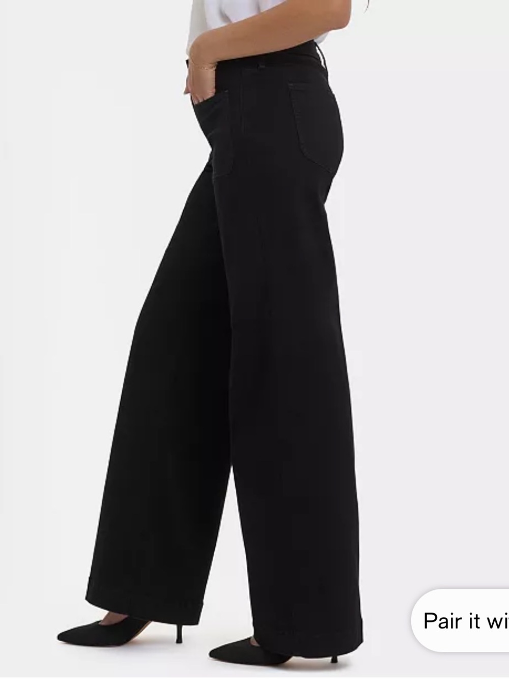NYDJ Teresa Black Wide-Leg Jeans with Front Patch Pockets - Picture 3 of 16